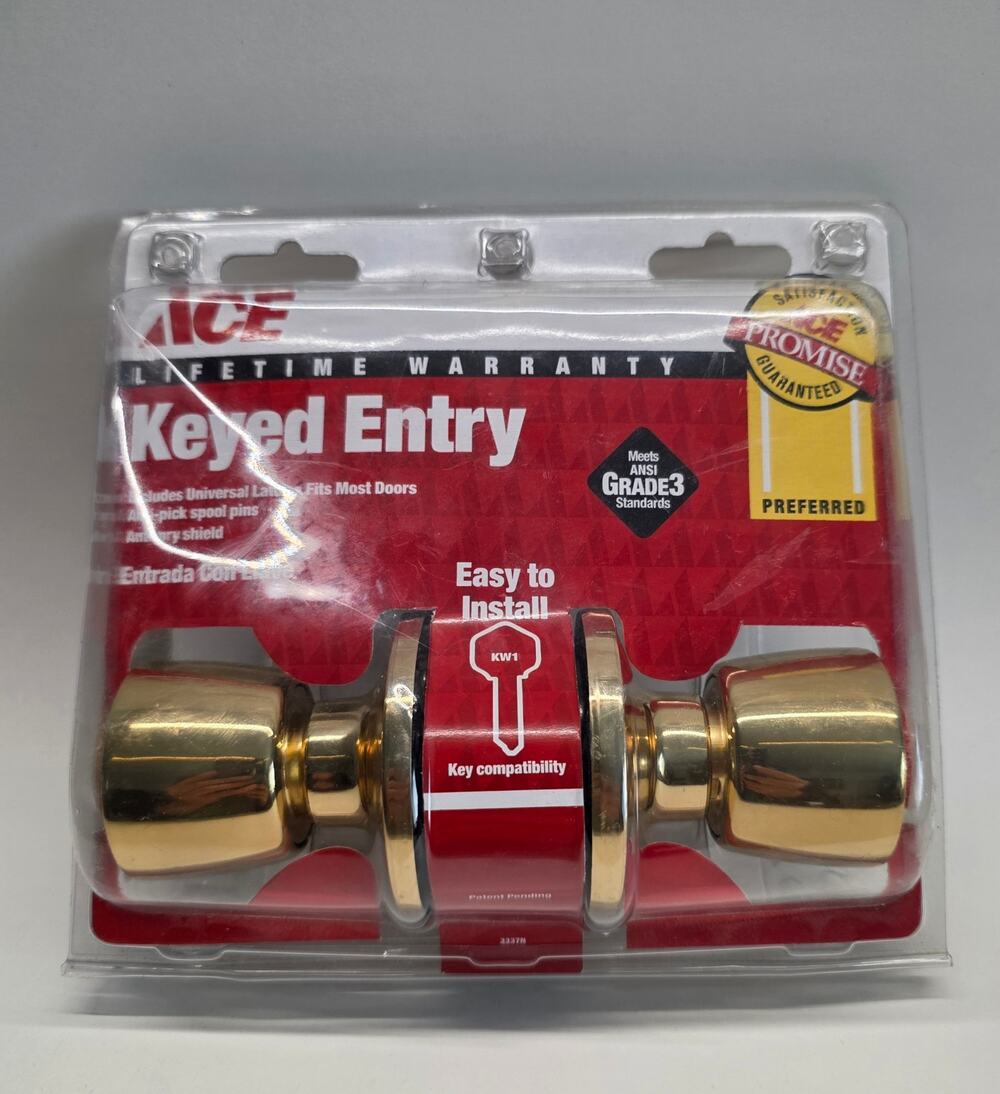 ACE Tulip Keyed Entry Door Knob Lockset Polished Brass 5238514 NOS